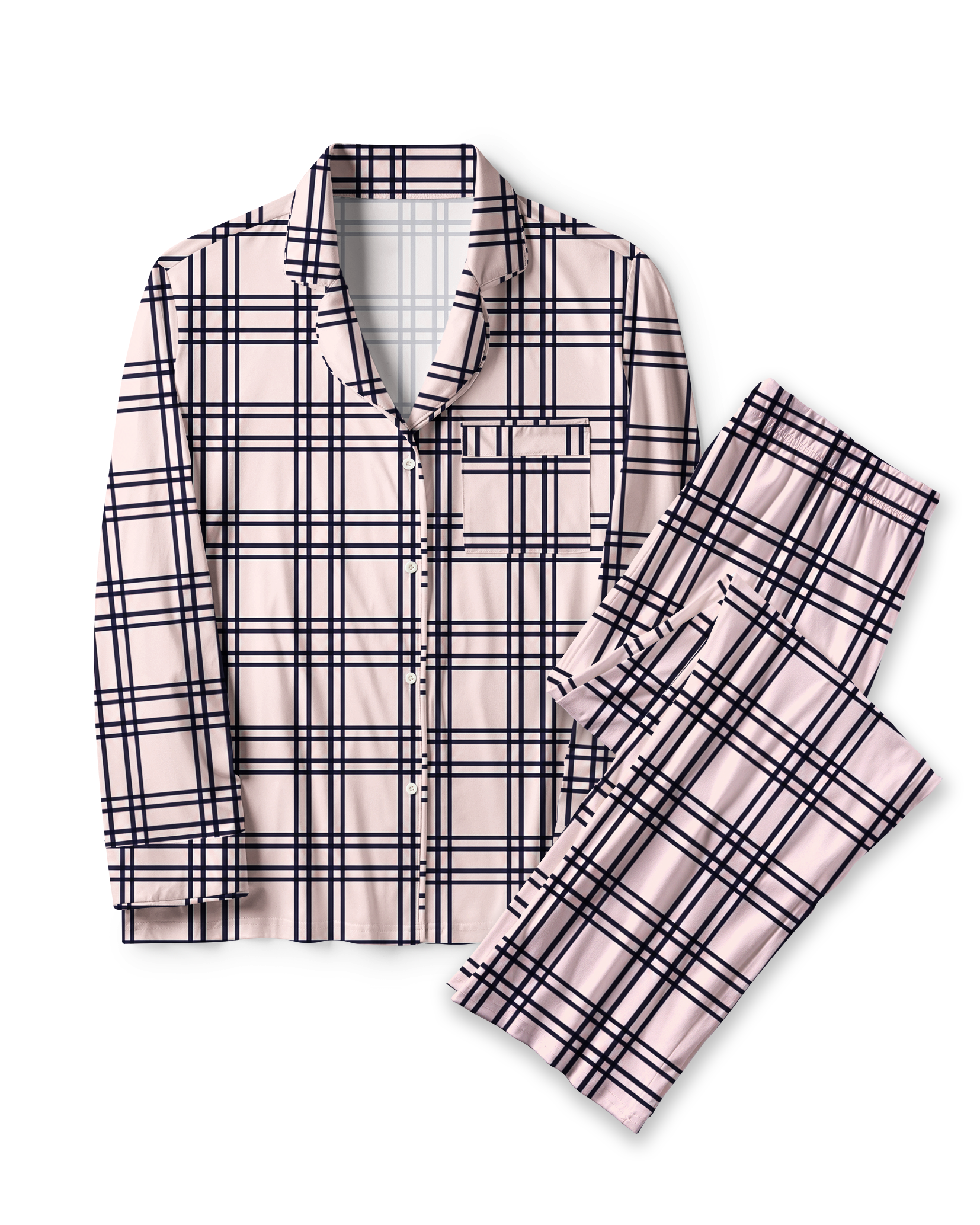 TheRetroTee Blush Navy Grid Vintage Pajama Set