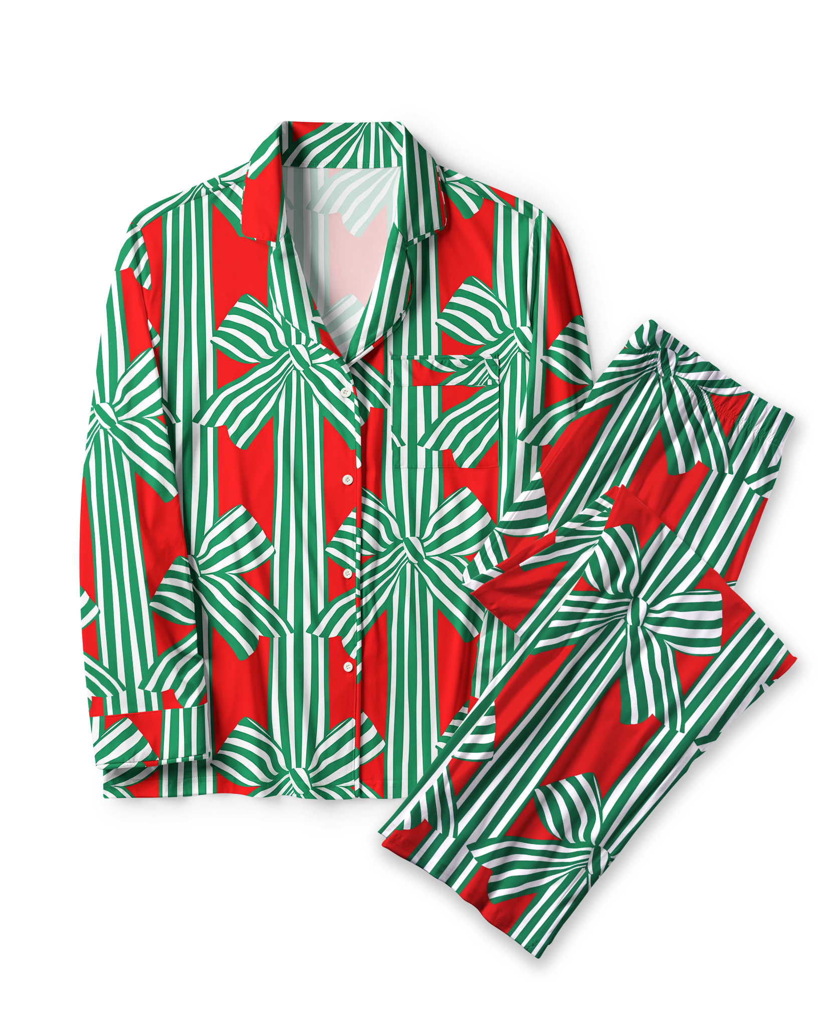 TheRetroTee Xmas Bow Gift Stripe Vintage Pajama Set