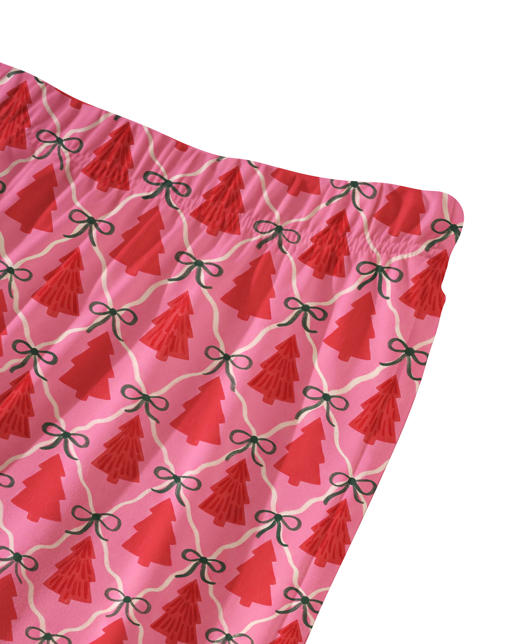 TheRetroTee Pink Tree Bow Lattice Vintage Pajama Set