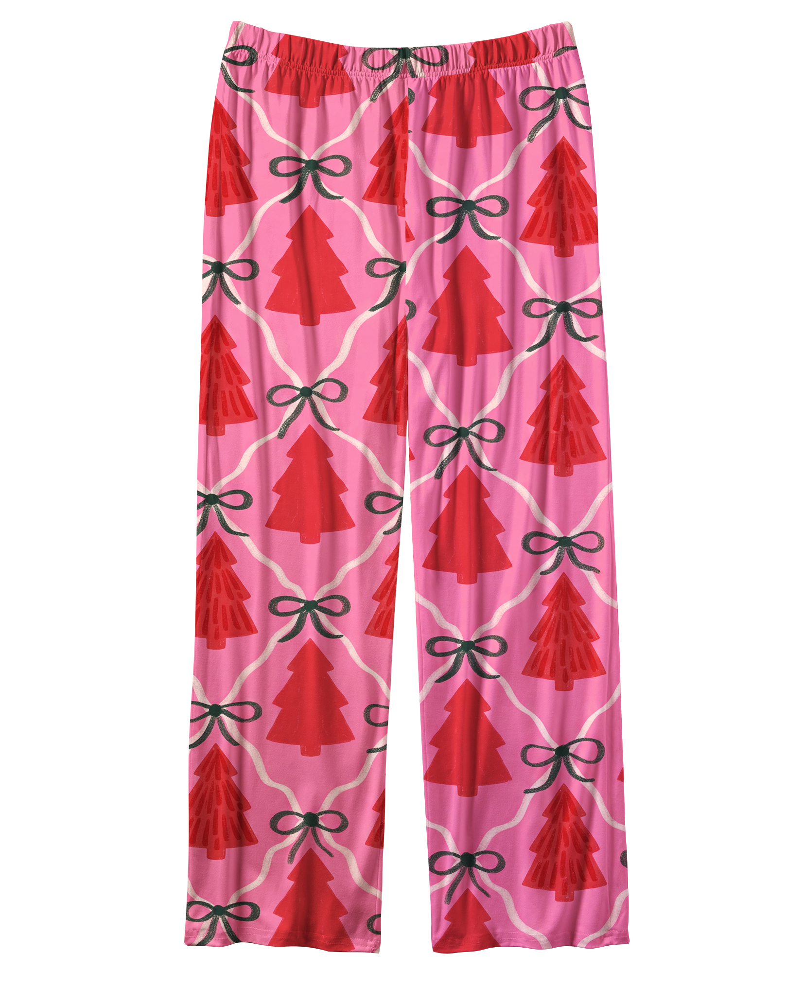 TheRetroTee Pink Tree Bow Lattice Vintage Pajama Set