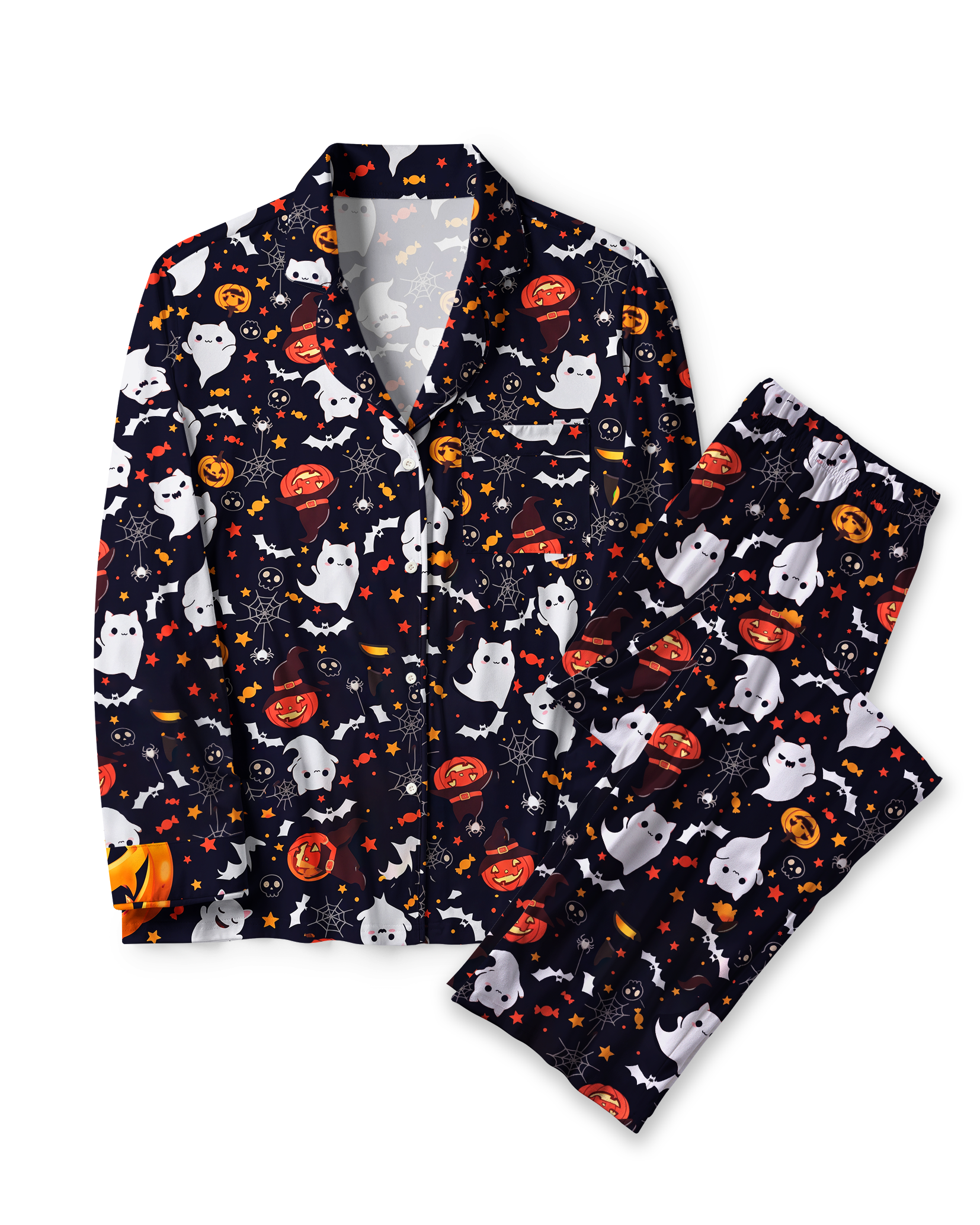 TheRetroTee Cute Ghost Bat Pumpkin Vintage Pajama Set