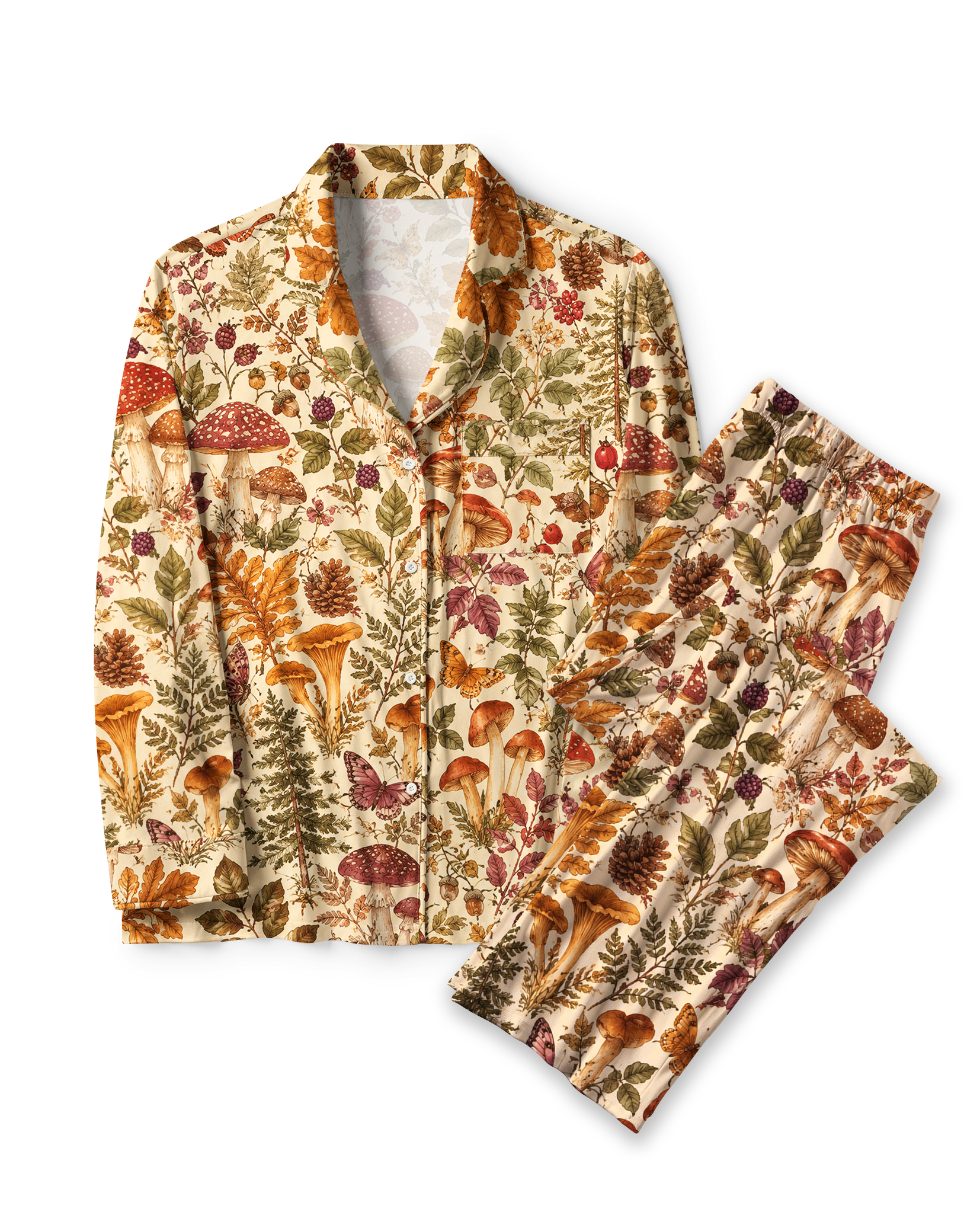 TheRetroTee Autumn Mushroom Forest Vintage Pajama Set