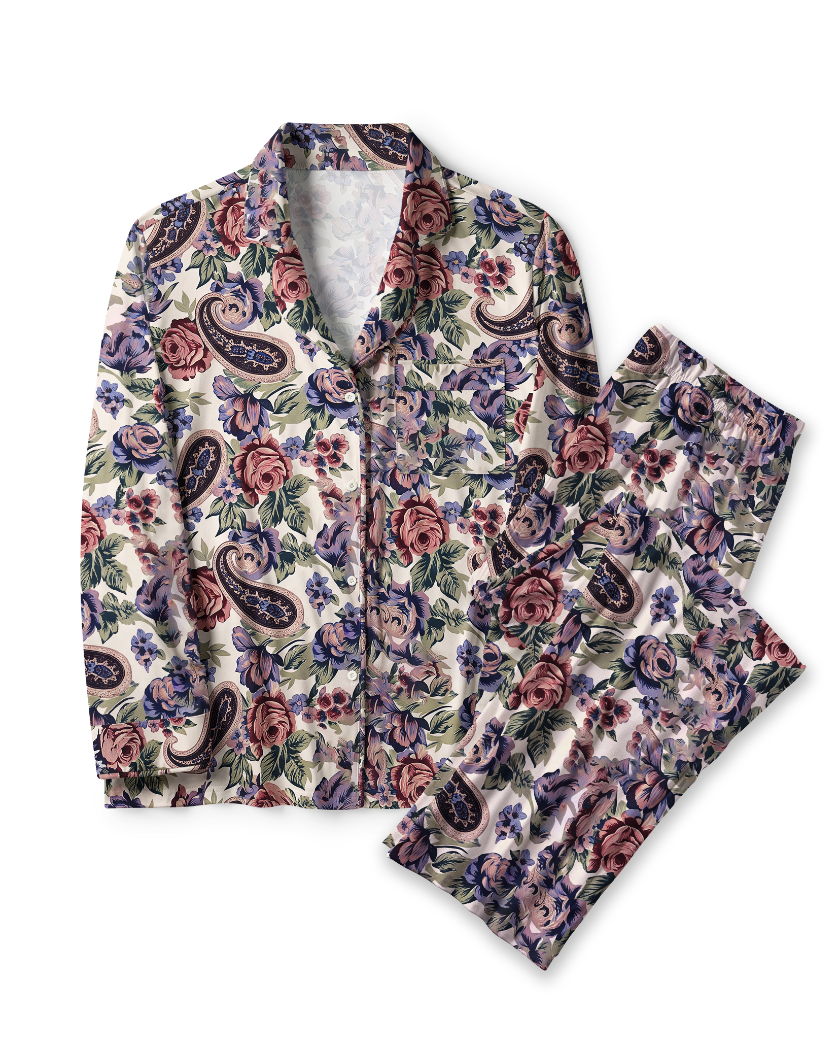 TheRetroTee Rose Paisley Floral Vintage Pajama Set