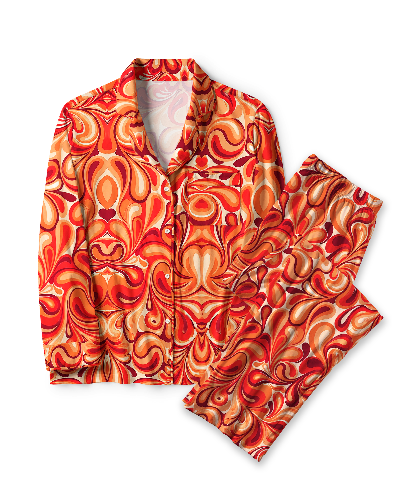 TheRetroTee 70s Psychedelic Swirl Heart Vintage Pajama Set