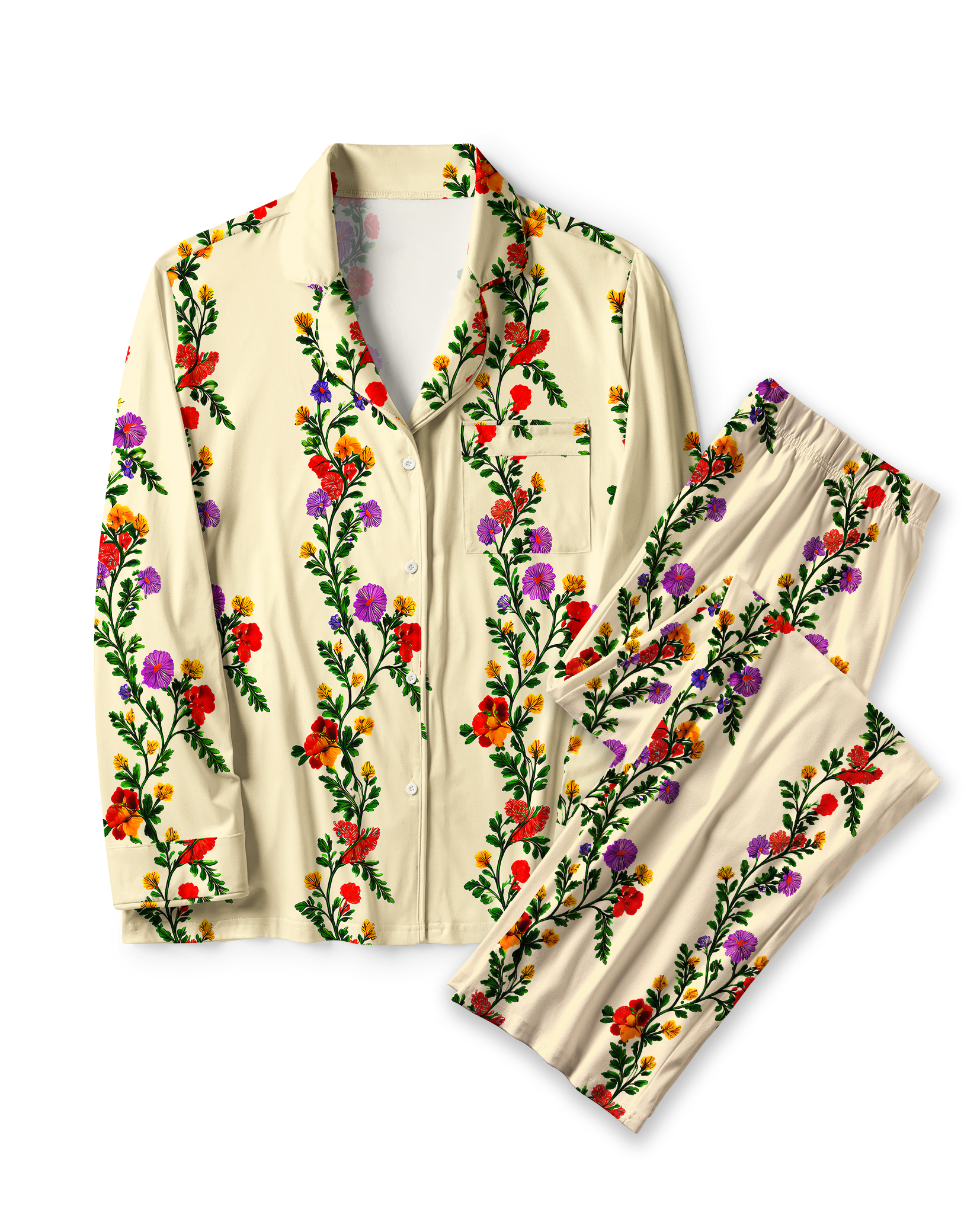 TheRetroTee Folk Vertical Floral Vintage Pajama Set