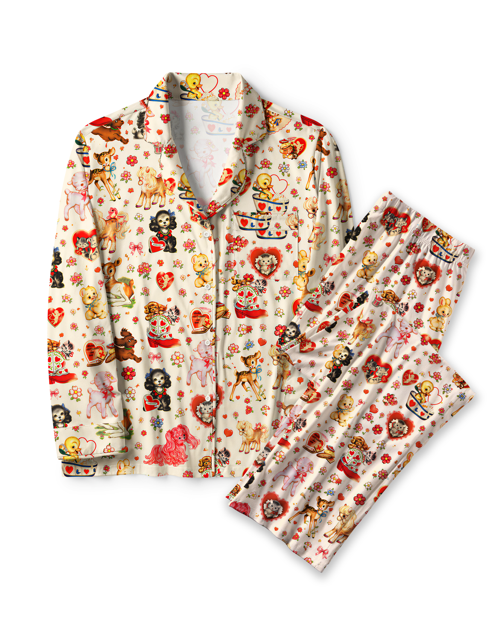 TheRetroTee Vintage Baby Animal Collage Vintage Pajama Set