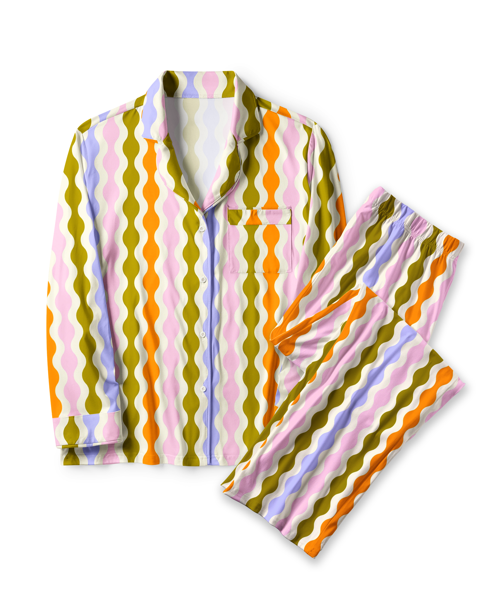 TheRetroTee Retro Wavy Stripe Groove Vintage Pajama Set
