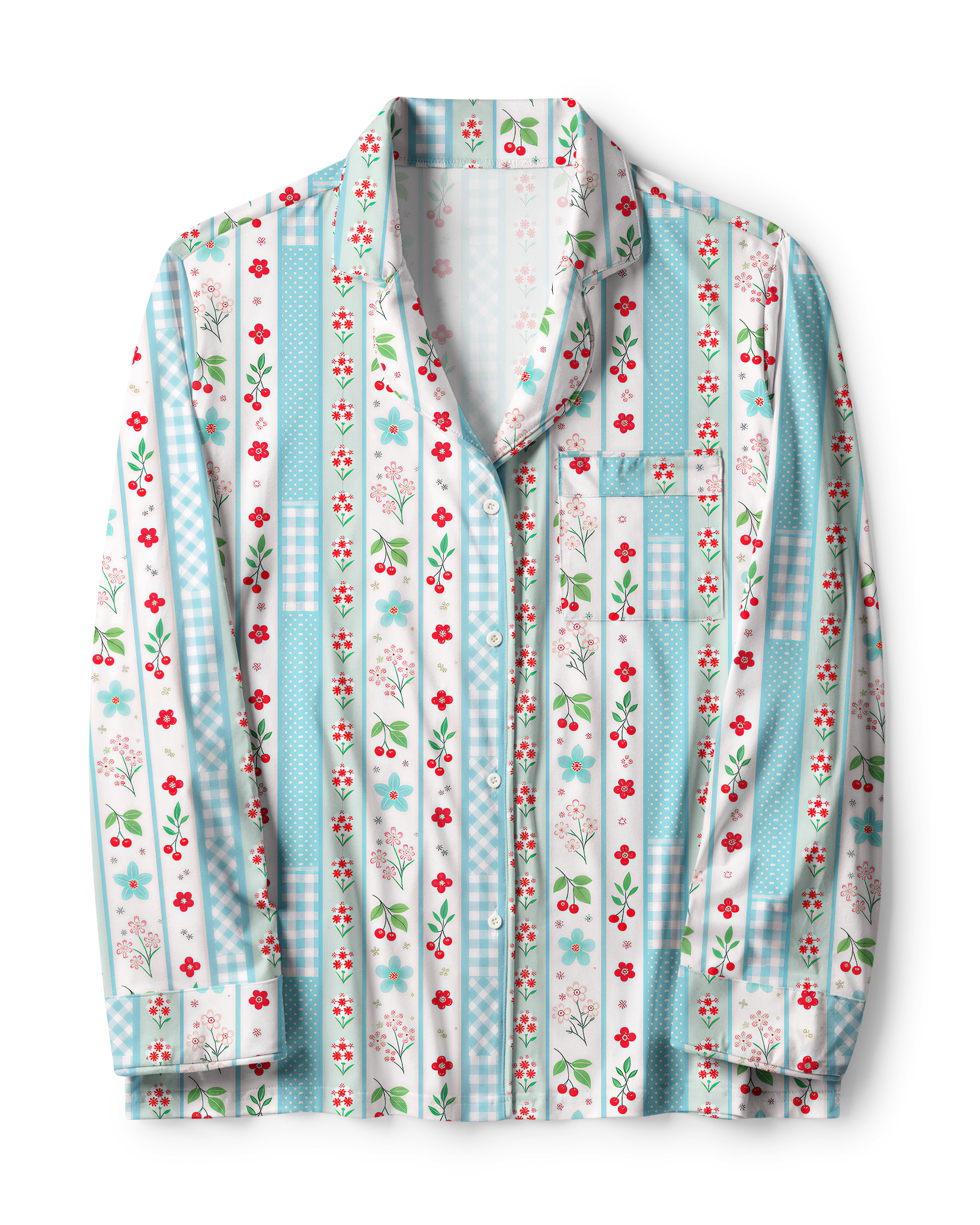 TheRetroTee Cherry Gingham Stripe Vintage Pajama Set