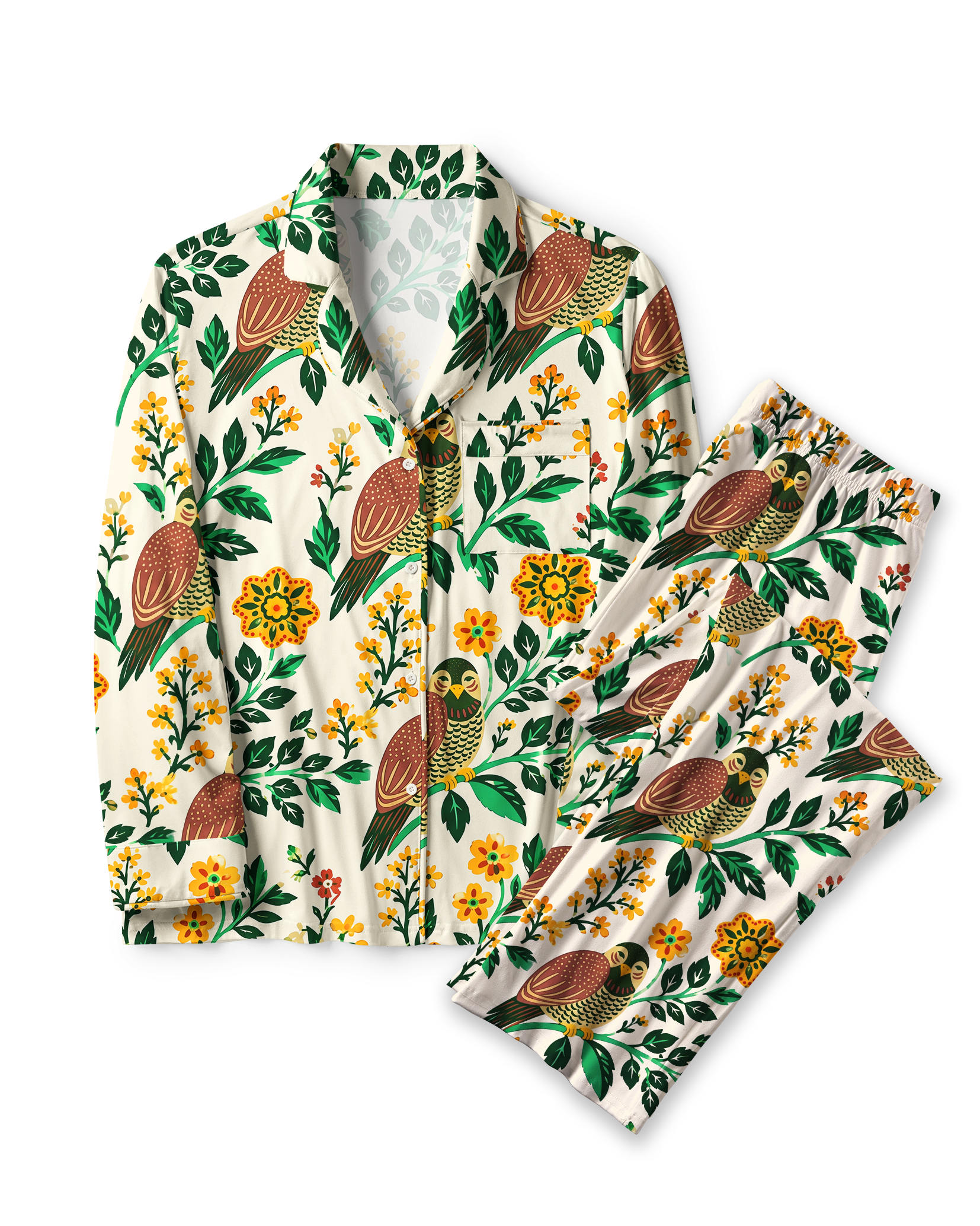 TheRetroTee Folk Bird Blossom Vintage Pajama Set