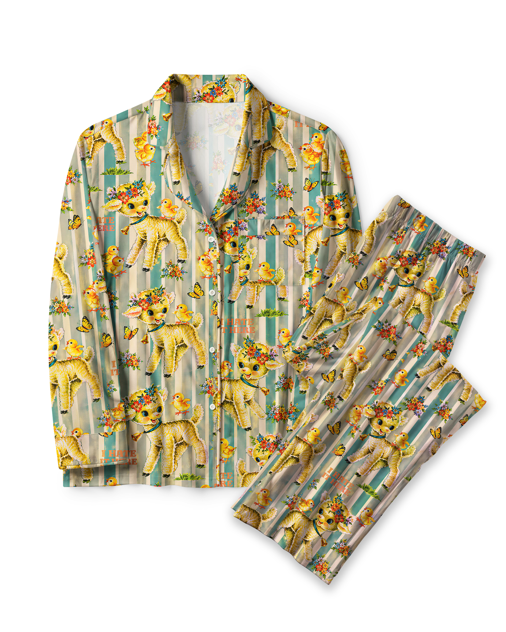 TheRetroTee Kitsch Lamb Stripe Vintage Pajama Set
