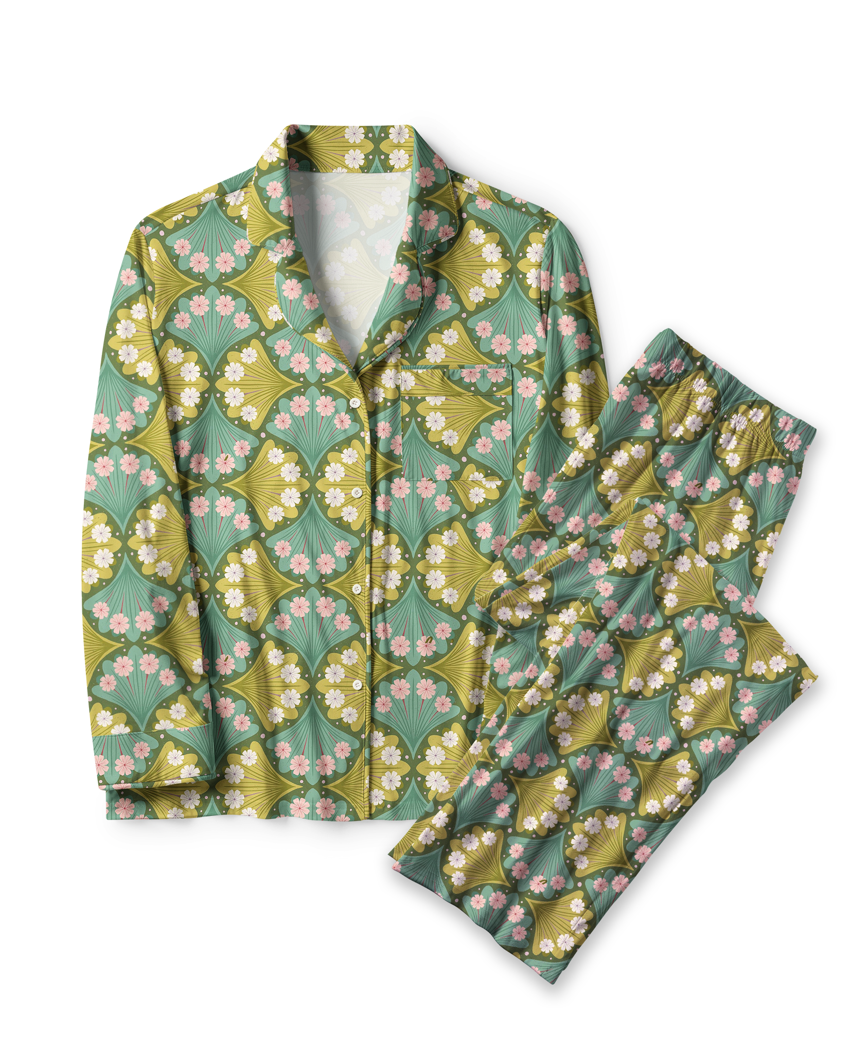 TheRetroTee Art Deco Cherry Blossom Vintage Pajama Set