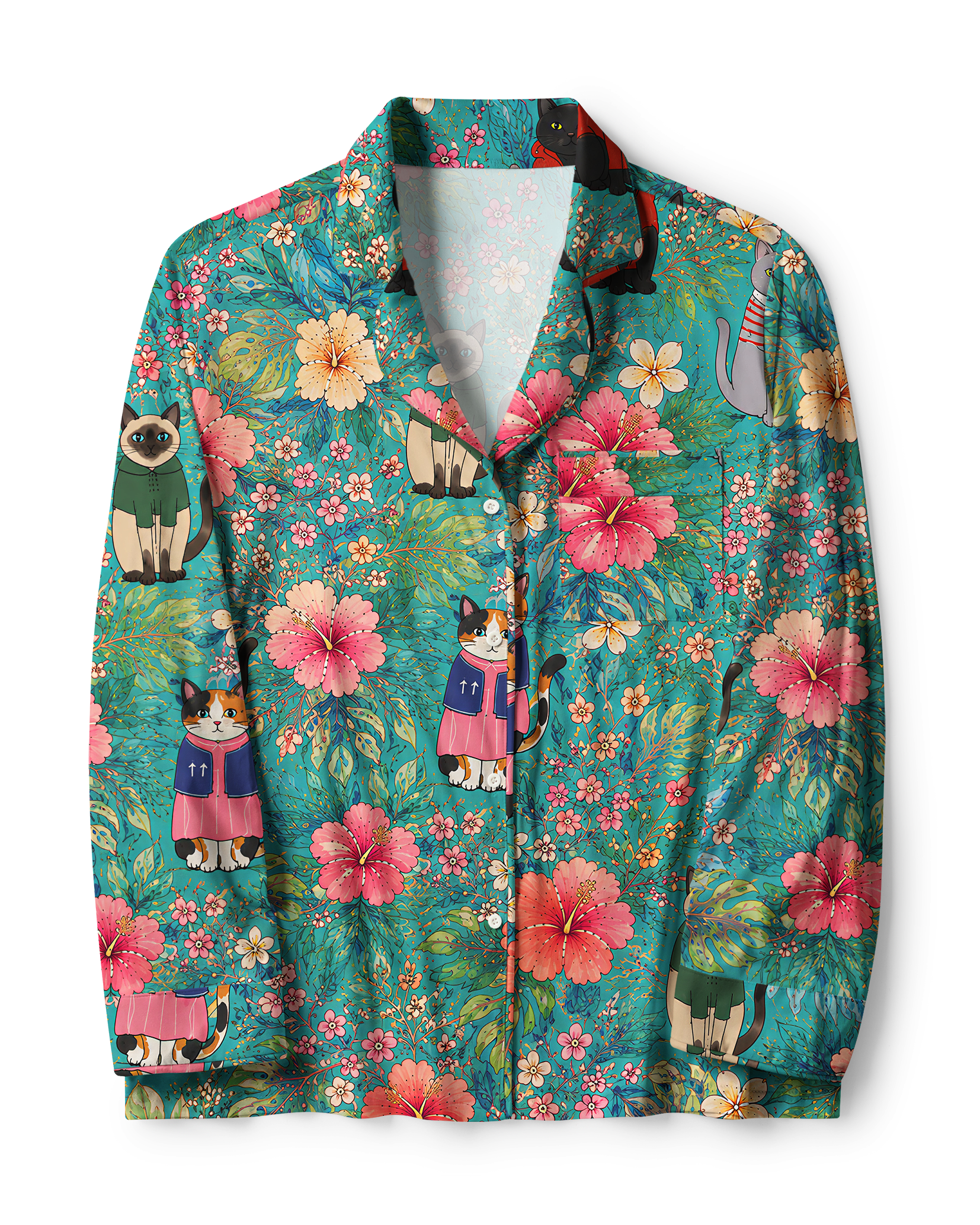 TheRetroTee Tropical Cat Floral Vintage Pajama Set