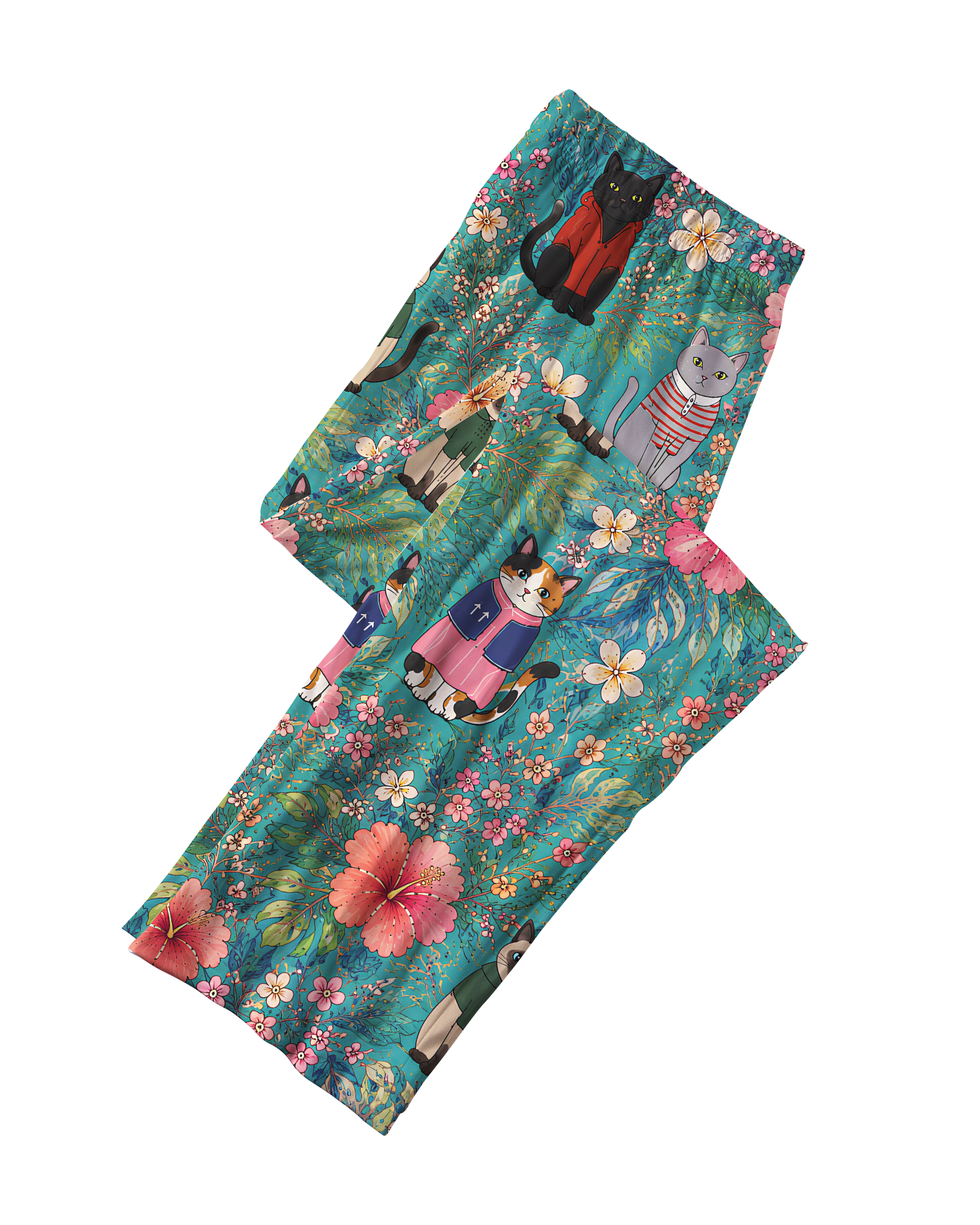 TheRetroTee Tropical Cat Floral Vintage Pajama Set