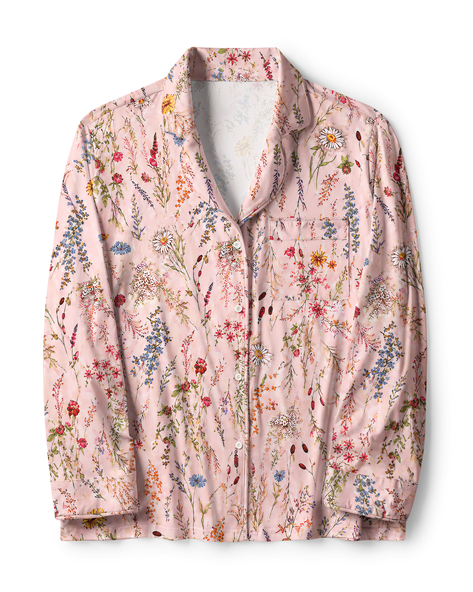 TheRetroTee Soft Pink Watercolor Meadow Vintage Pajama Set