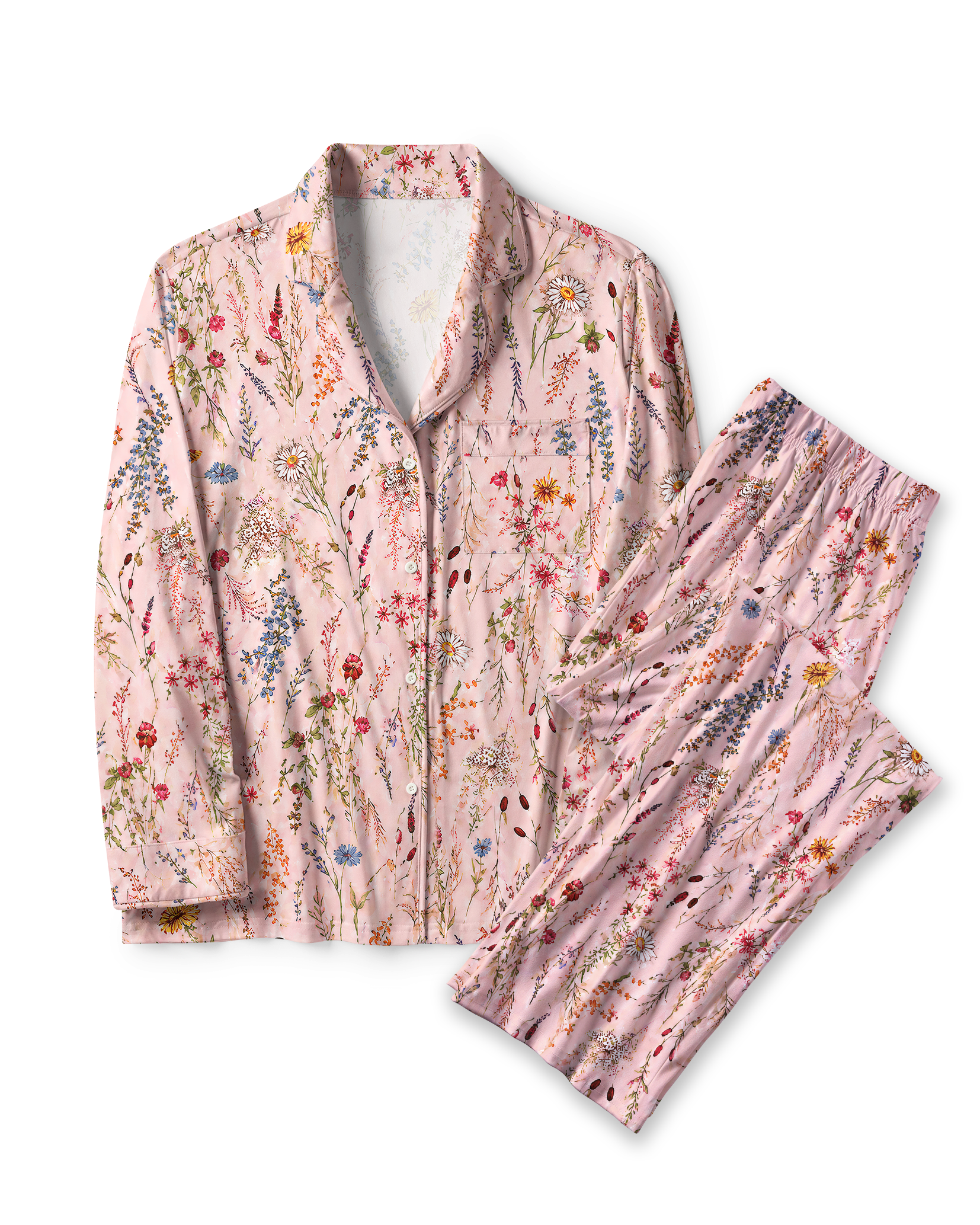 TheRetroTee Soft Pink Watercolor Meadow Vintage Pajama Set
