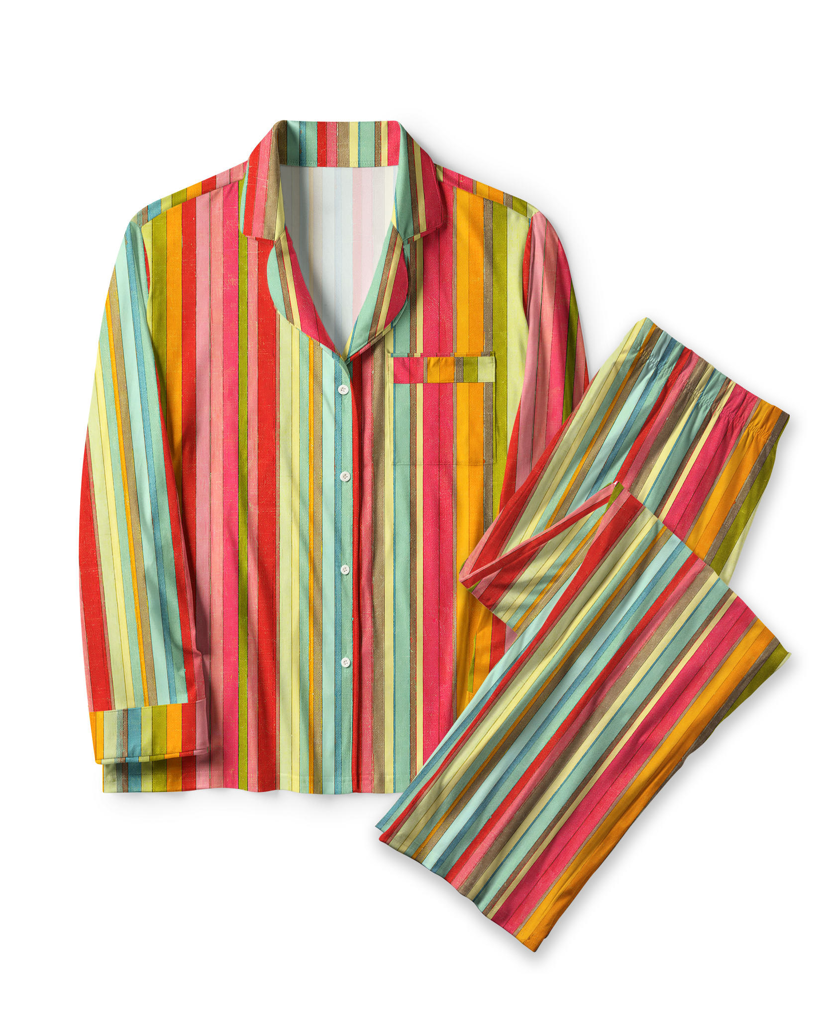 TheRetroTee Pastel Multi Stripe Vintage Pajama Set