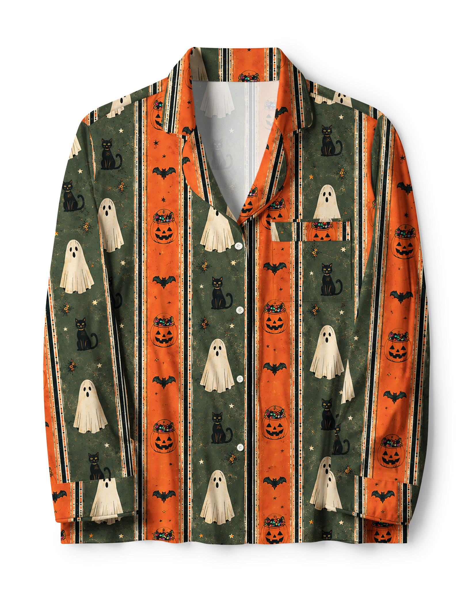 TheRetroTee Halloween Ghost Cat Stripe Vintage Pajama Set