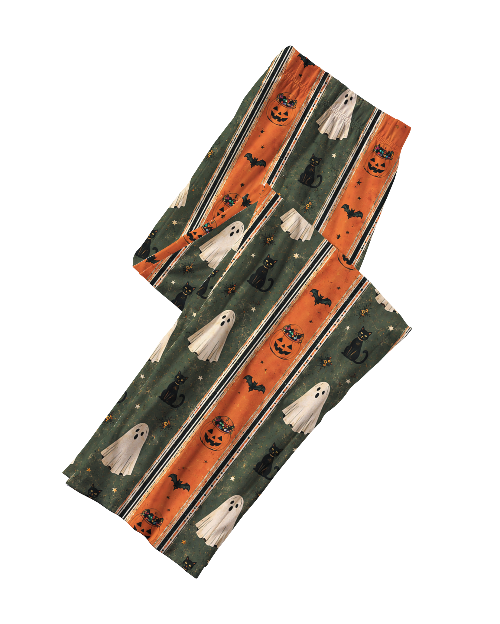 TheRetroTee Halloween Ghost Cat Stripe Vintage Pajama Set