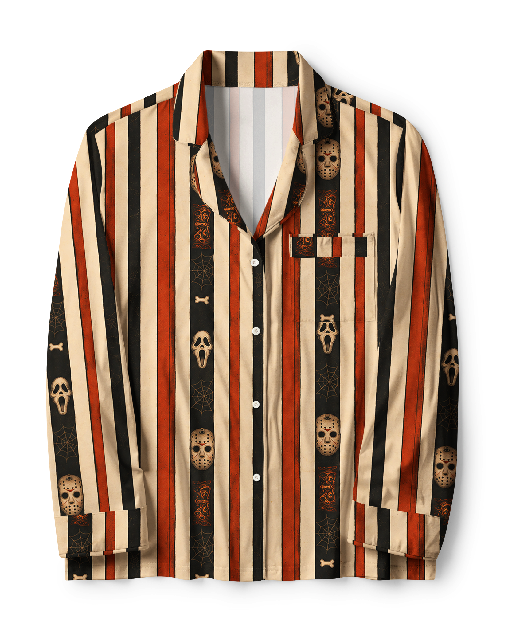 TheRetroTee Horror Mask Skull Stripe Vintage Pajama Set