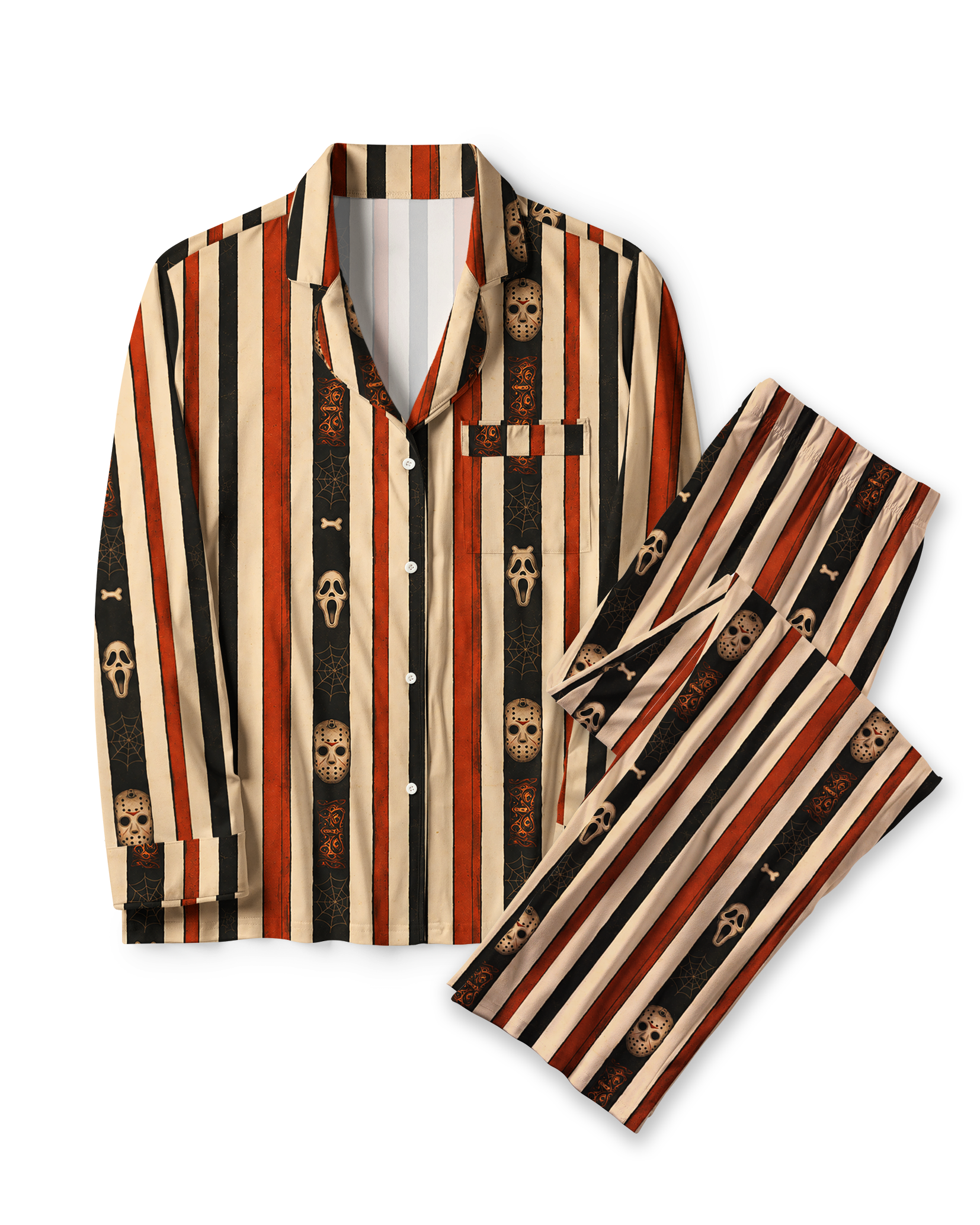 TheRetroTee Horror Mask Skull Stripe Vintage Pajama Set