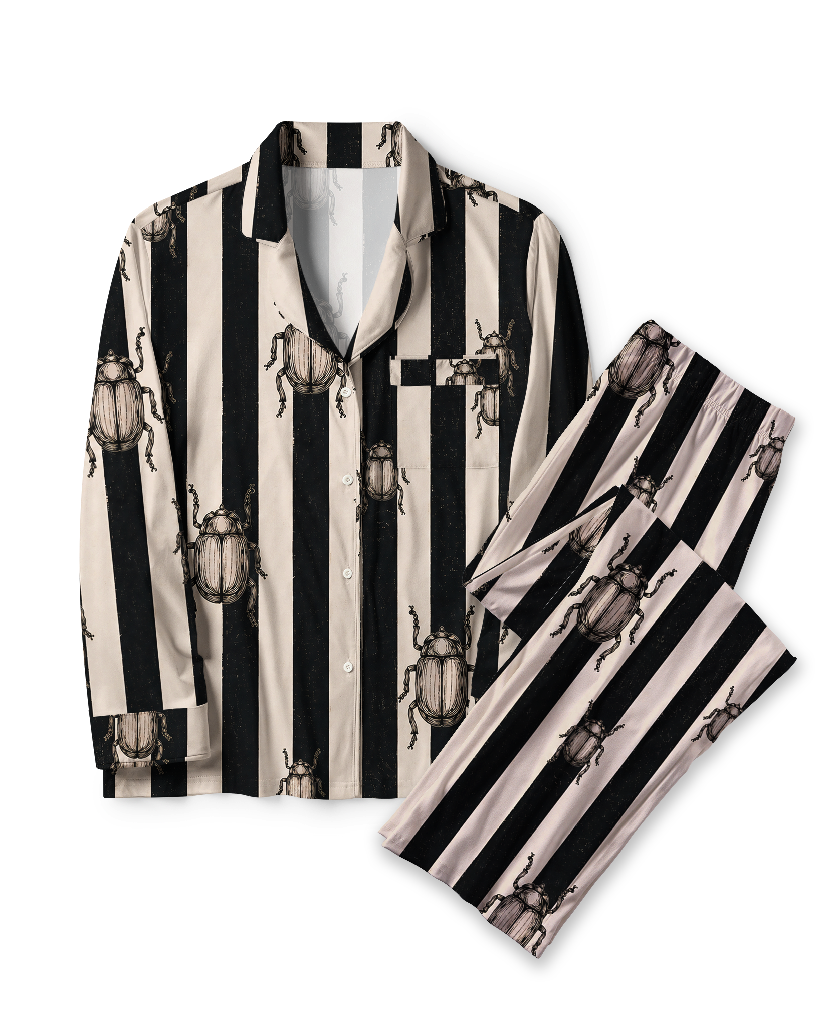 TheRetroTee Beetle Engraving Stripe Vintage Pajama Set