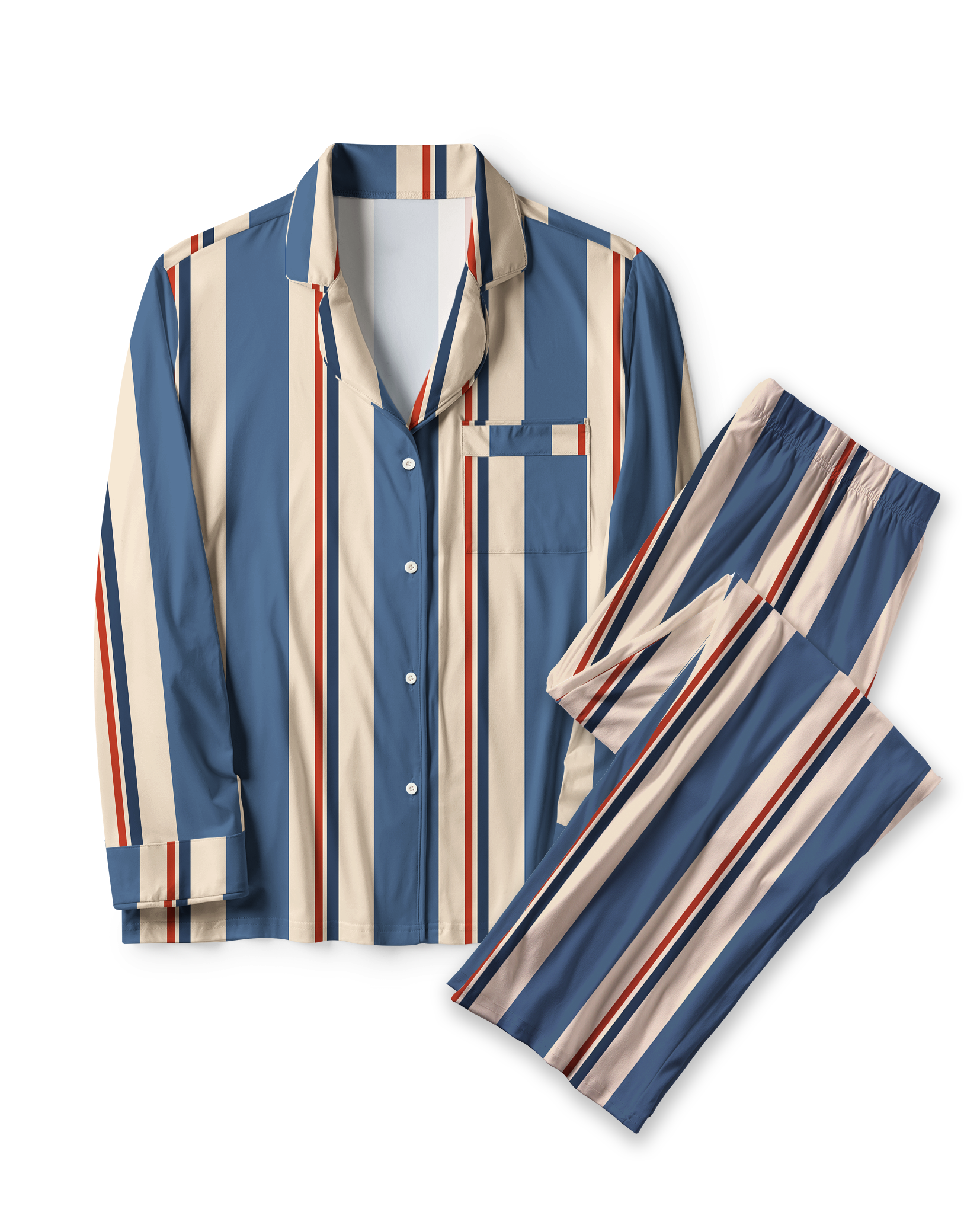 TheRetroTee Muted Blue Terracotta Stripe Vintage Pajama Set