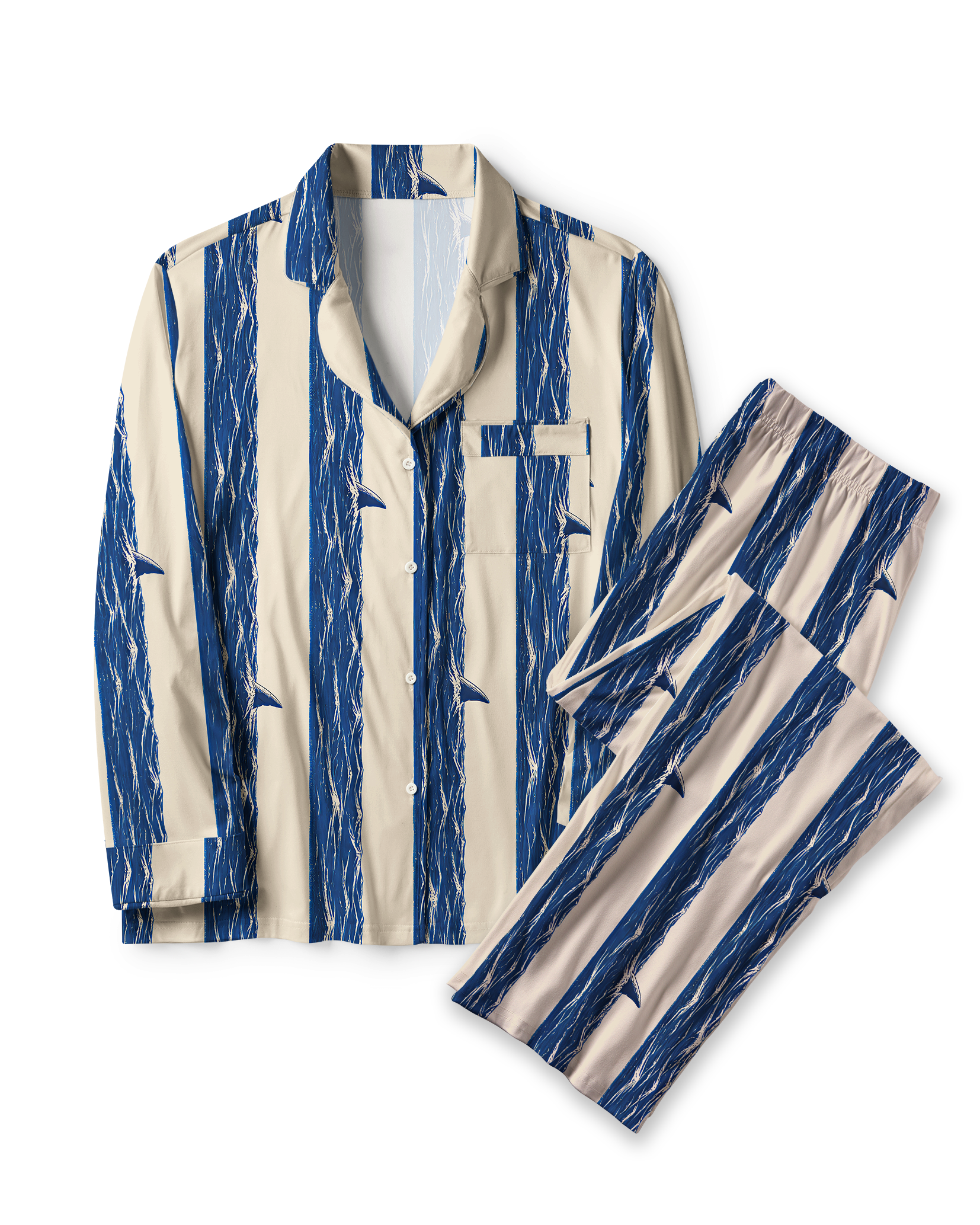 TheRetroTee Shark Wave Stripe Vintage Pajama Set