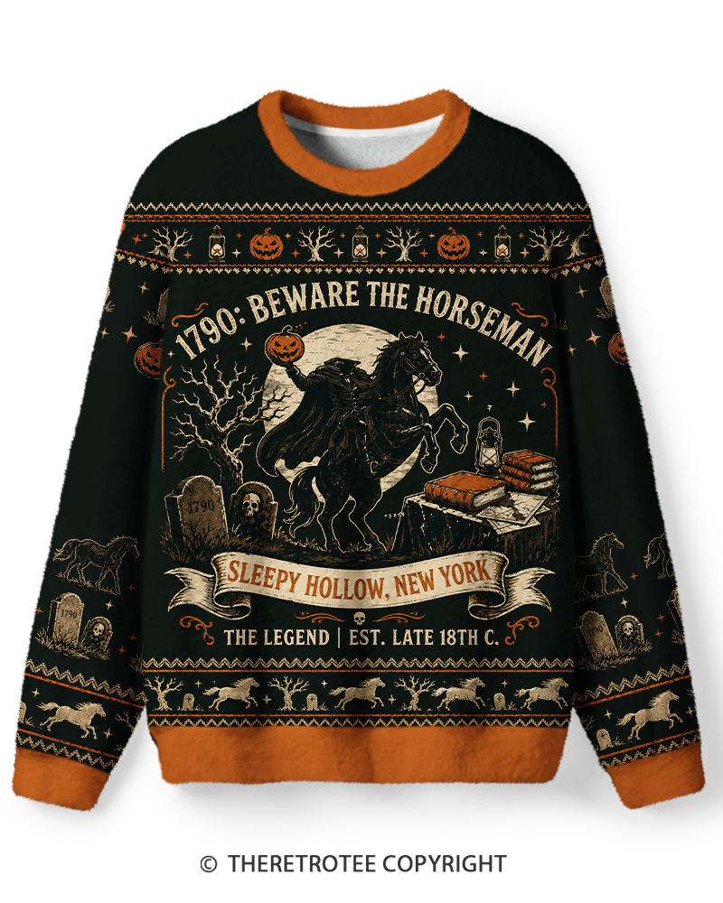 TheRetroTee Beware The Horseman Vintage Halloween Sweater