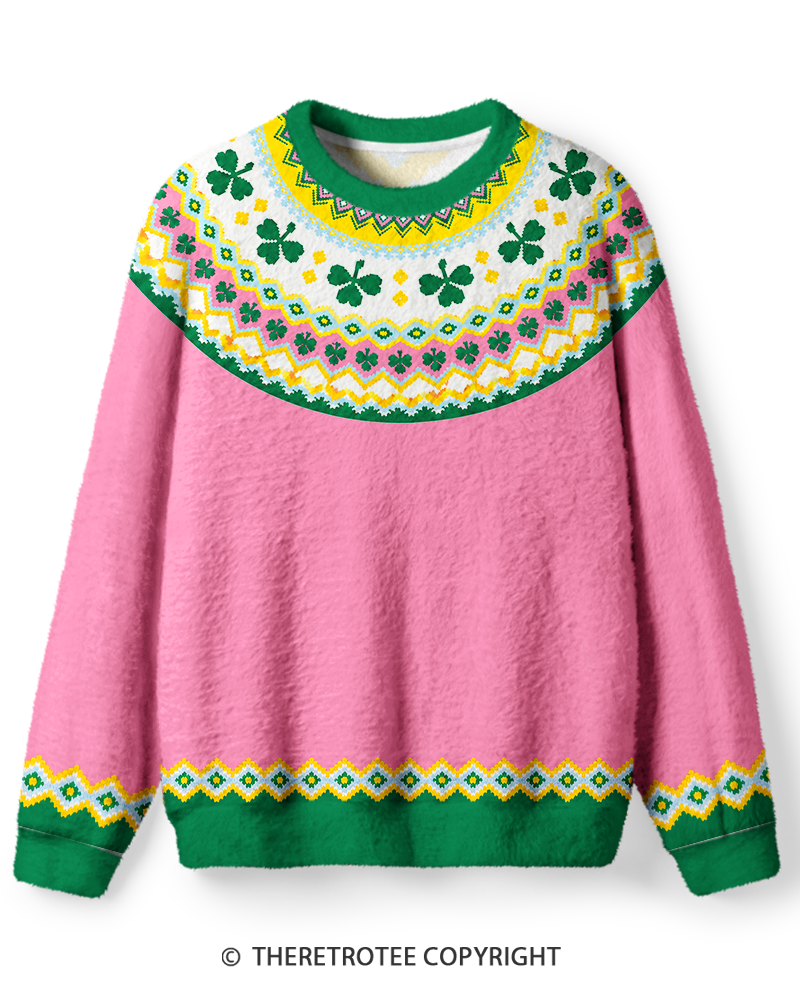 TheRetroTee Vintage 1960s Lucky Shamrock Fair Isle Sweater