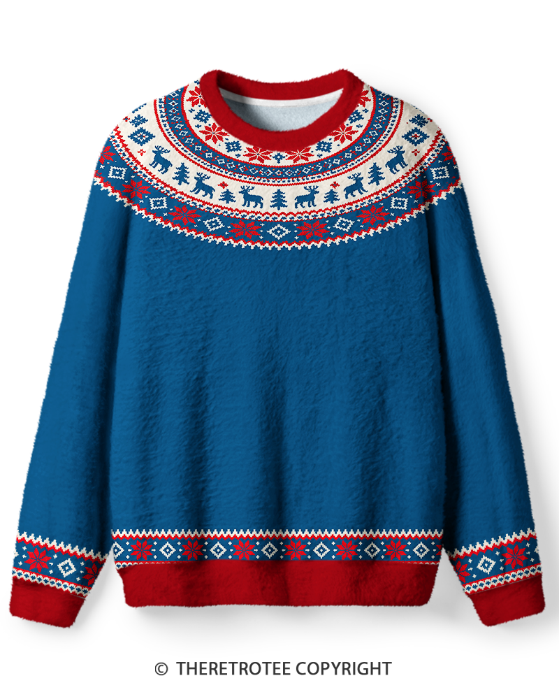TheRetroTee Vintage 1960s Reindeer Snowflake Christmas Sweater