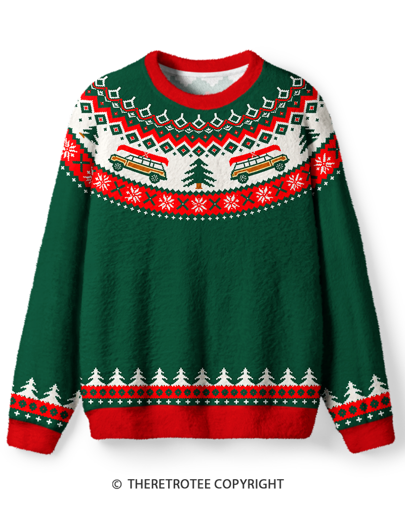 TheRetroTee Vintage 1960s Christmas Tree Wagon Sweater