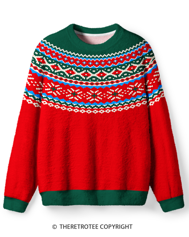 TheRetroTee Vintage 1960s Winter Berry Christmas Sweater