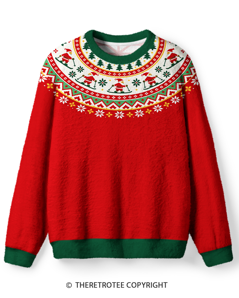 TheRetroTee Vintage 1960s Skiing Santa Christmas Sweater