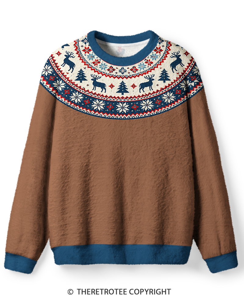 TheRetroTee Vintage 1970s Woodland Reindeer Christmas Sweater