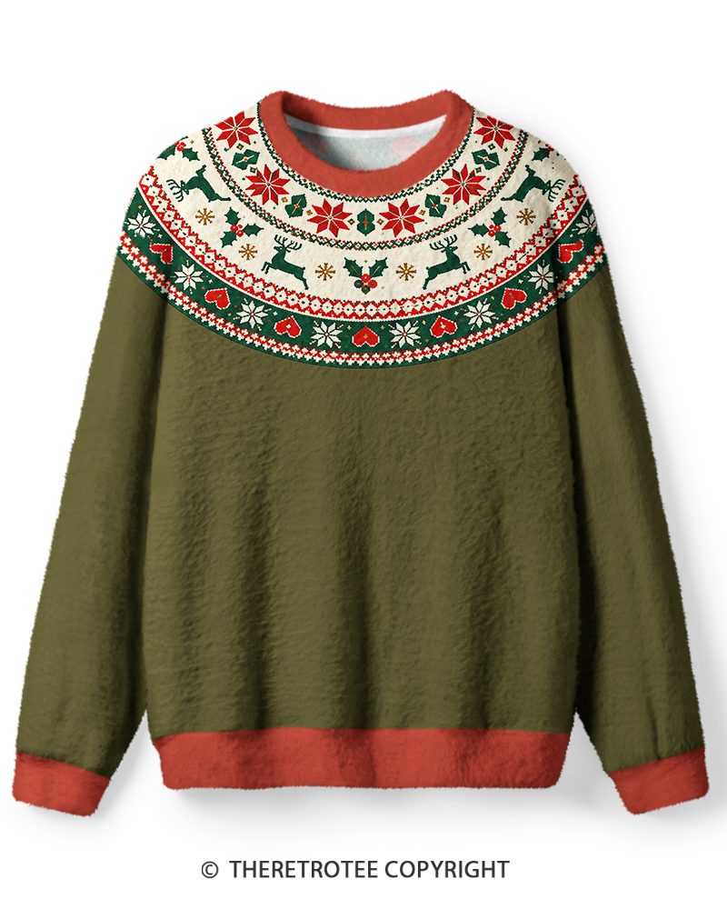 TheRetroTee Vintage 1970s Woodland Reindeer Holiday Sweater