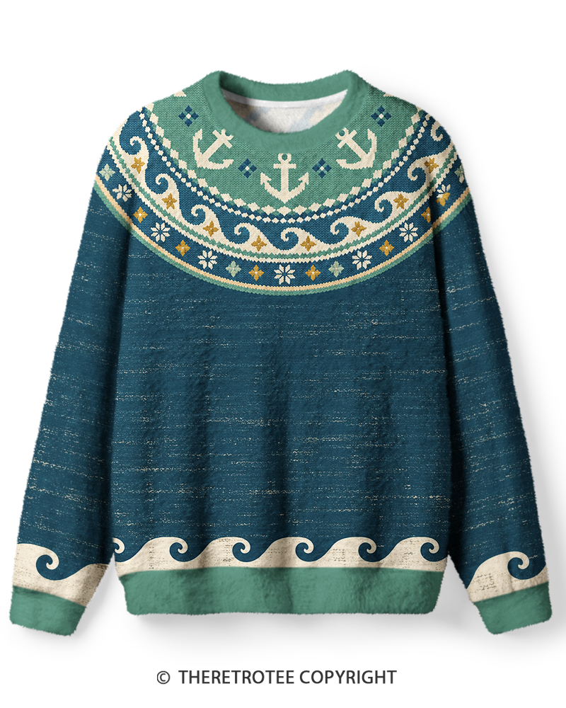 TheRetroTee Vintage 1970s Coastal Anchor Sweater
