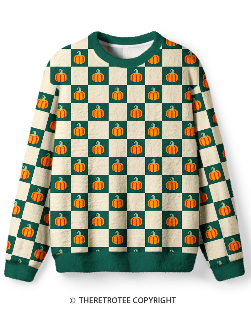 TheRetroTee Vintage Pumpkin Check Sweater