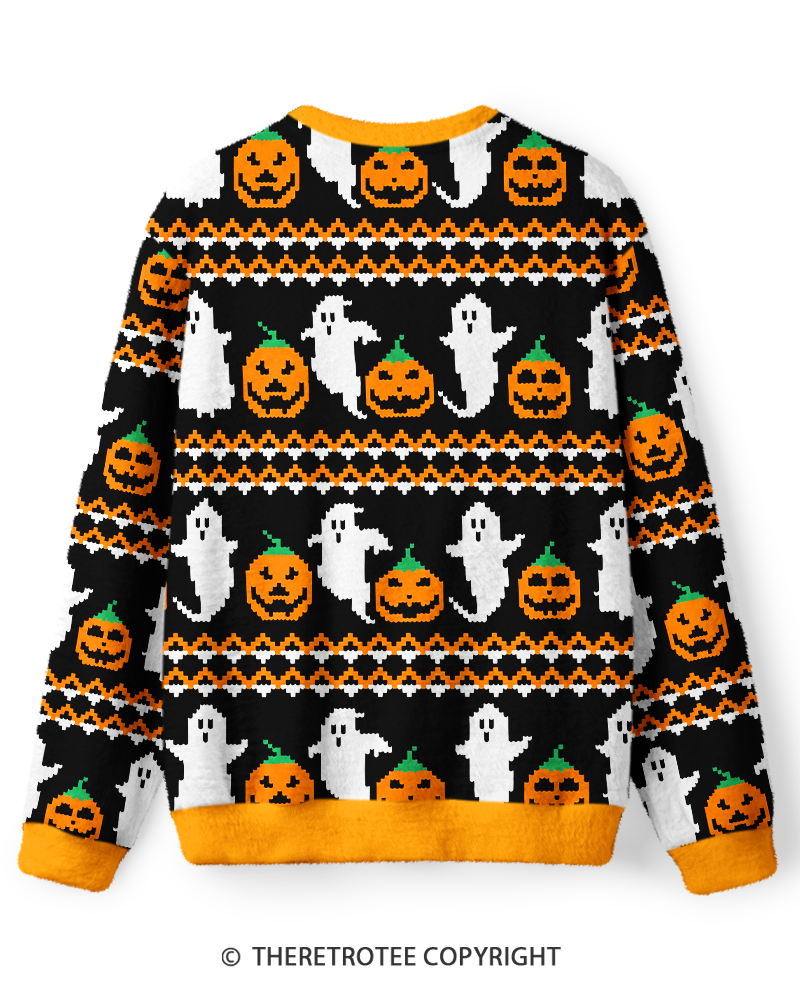 TheRetroTee Pixel Ghost Pumpkin Sweater
