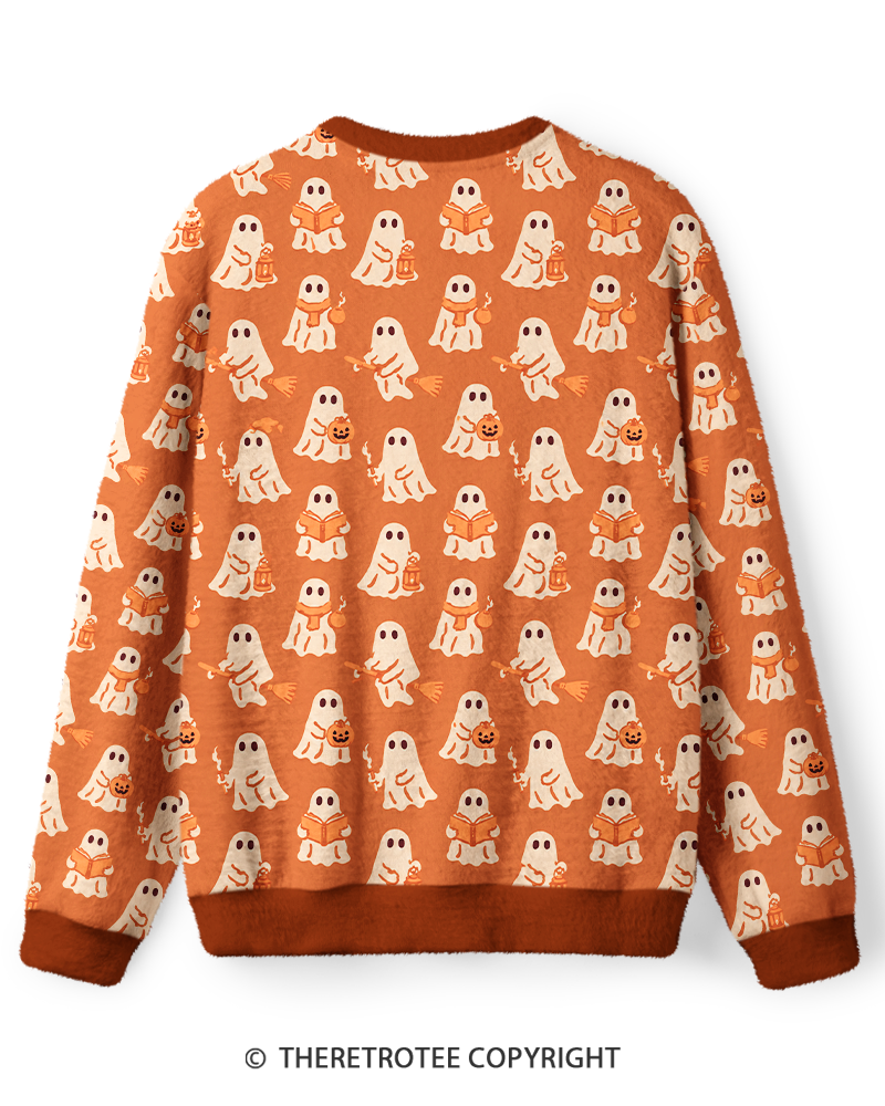 TheRetroTee Cute Reading Ghost Sweater
