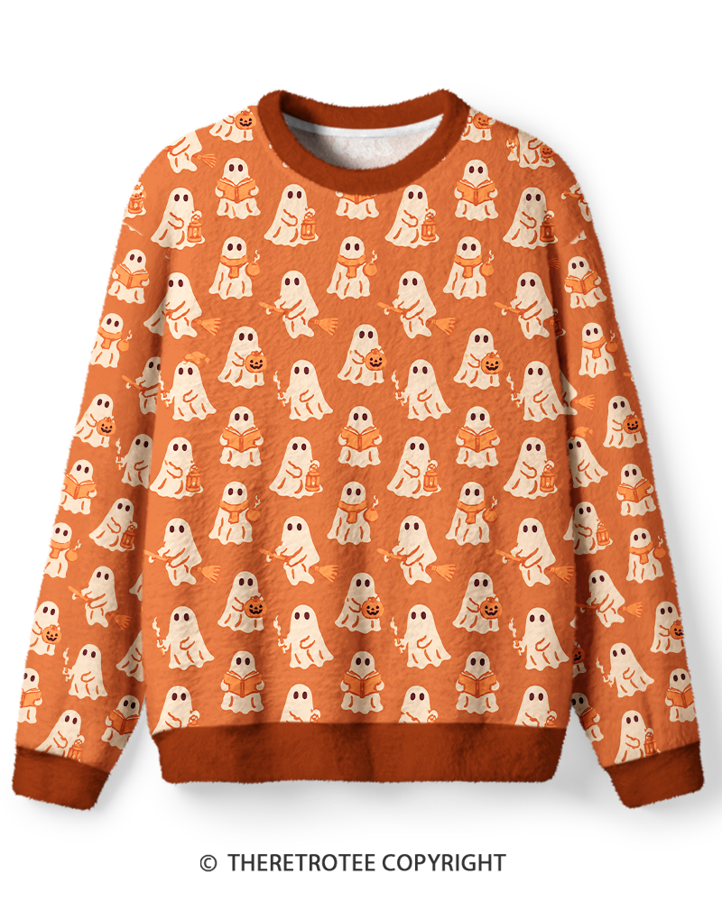 TheRetroTee Cute Reading Ghost Sweater
