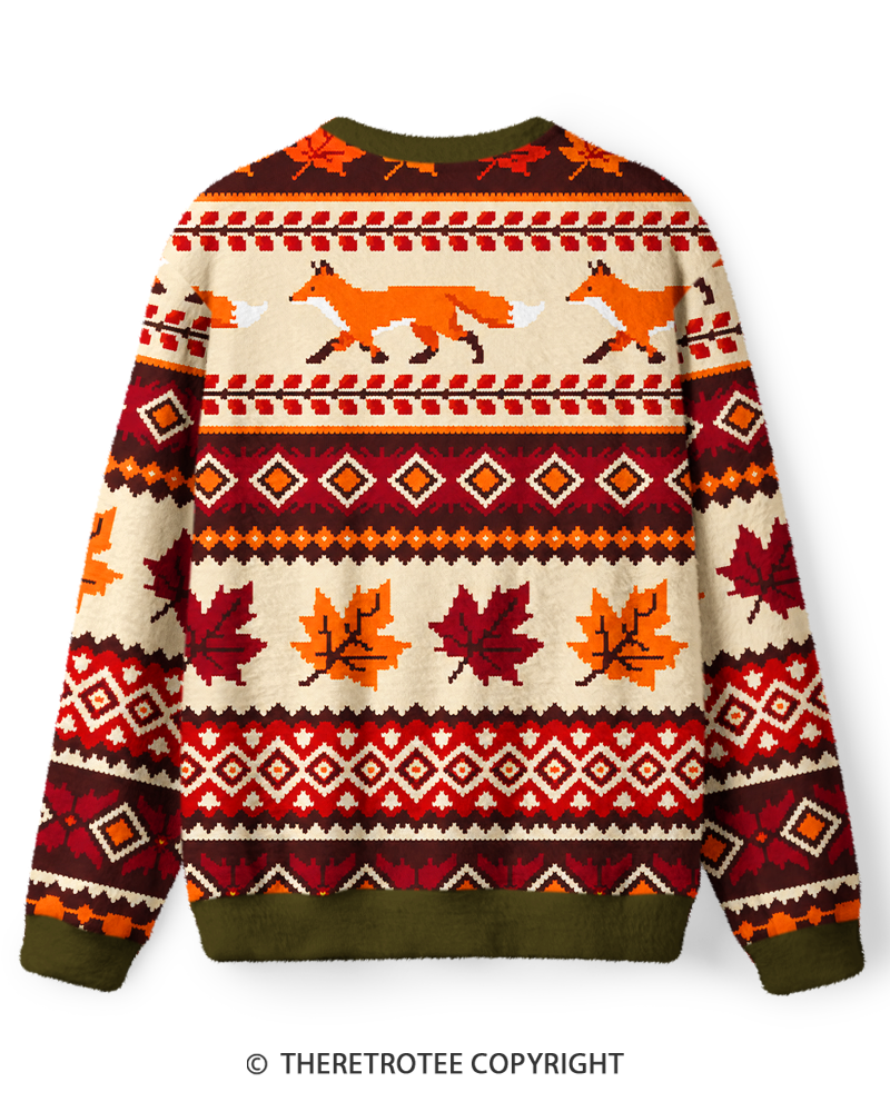 TheRetroTee Fair Isle Fox Fall Leaf Sweater