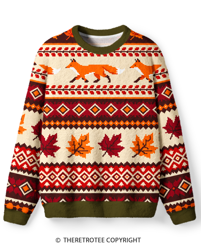 TheRetroTee Fair Isle Fox Fall Leaf Sweater