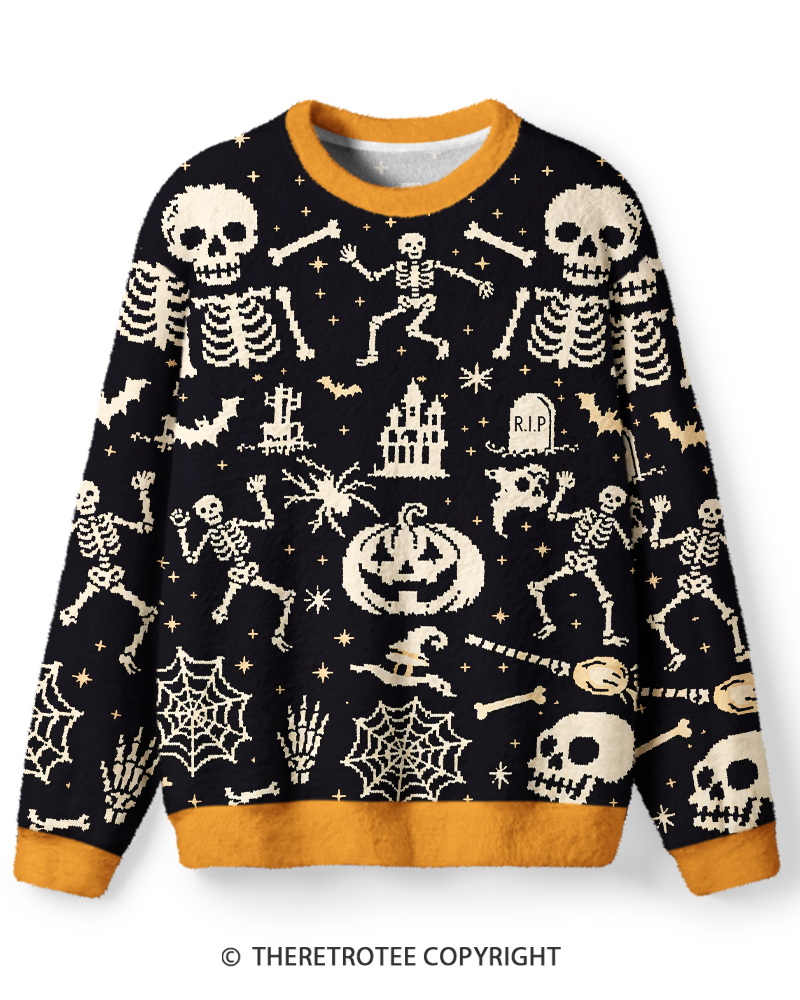 TheRetroTee Spooky Skeleton Halloween Sweater
