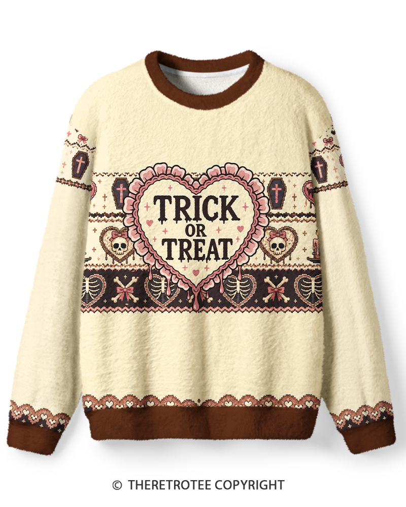 TheRetroTee Trick Or Treat Heart Skull Sweater