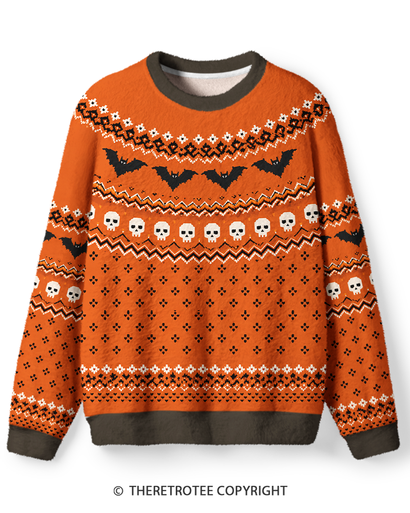TheRetroTee Bat Skull Fair Isle Sweater