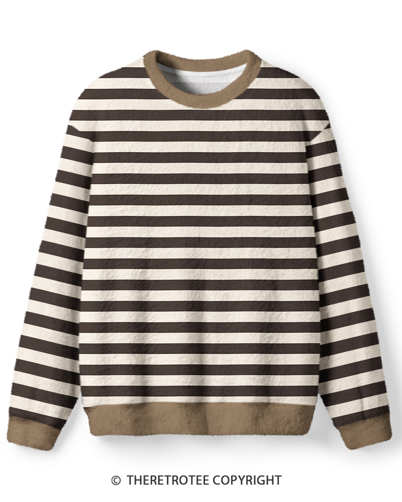 TheRetroTee Vintage 1970s Coffee House Brown Stripe Sweater
