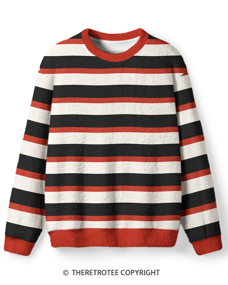 TheRetroTee Vintage 1980s Black Red Retro Stripe Sweater