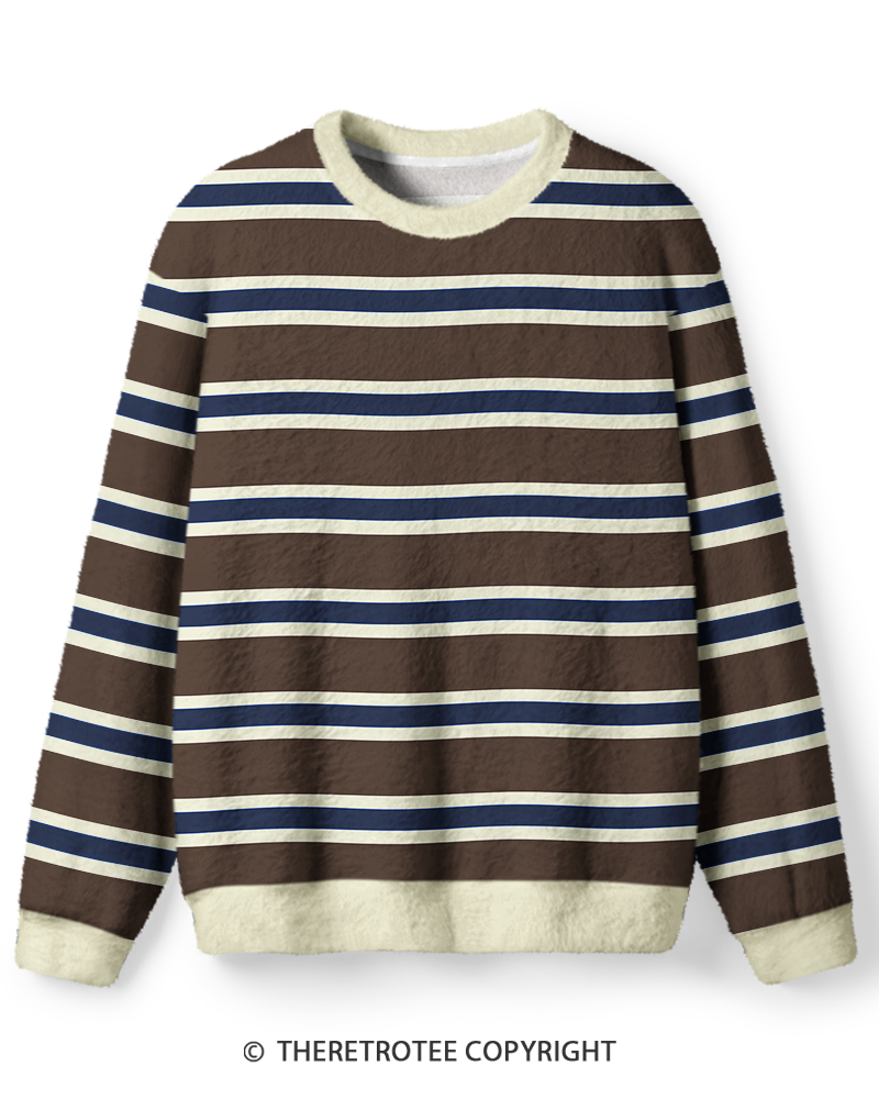 TheRetroTee Vintage 1970s Cabin Brown Navy Stripe Sweater
