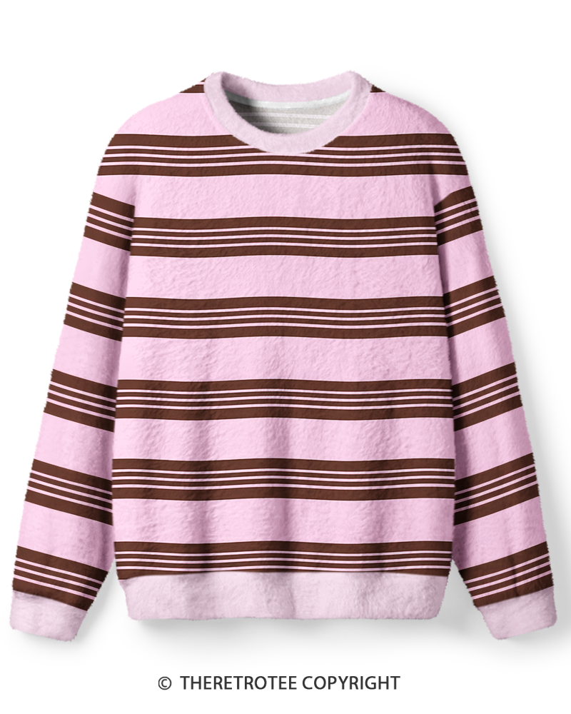 TheRetroTee Vintage 1970s Candy Pink Brown Stripe Sweater