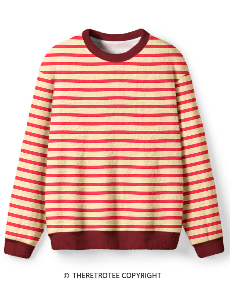 TheRetroTee Vintage 1970s Golden Sunshine Red Stripe Sweater